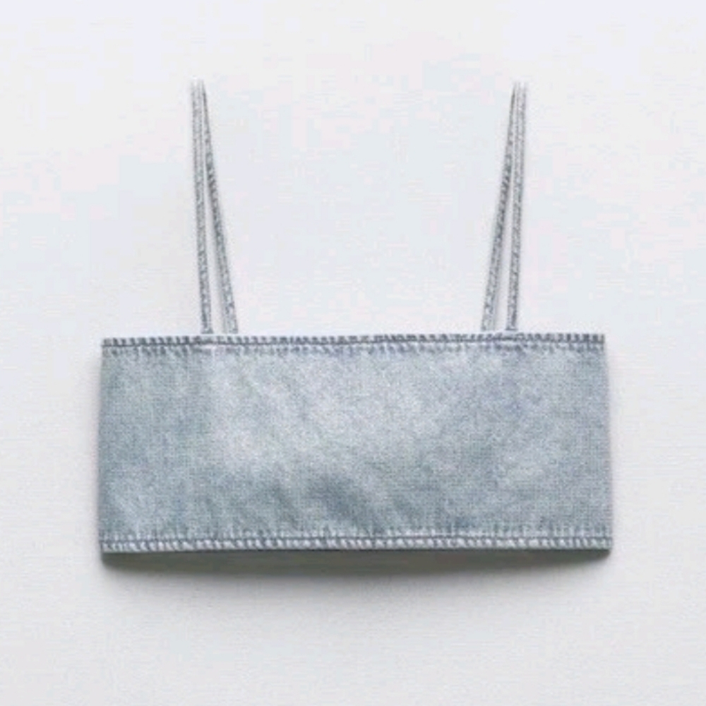 Zara SEQUINNED FOIL DENIM CROP TOP - Picture 5 of 8